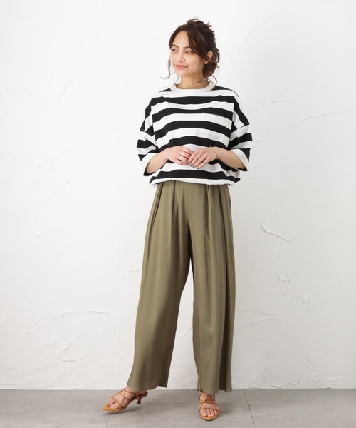 NAVY(ネイビー)の「レーヨンワイドパンツ(その他パンツ・レディース・ブラウン/ネイビー/ブラック/ストライプ/カーキ・フリー)」の6枚目の写真