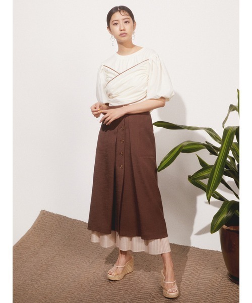 LILY BROWN（リリーブラウン）の「プリーツコンビタックスカート（スカート・レディース・アイボリー・0/1）」の2枚目の写真