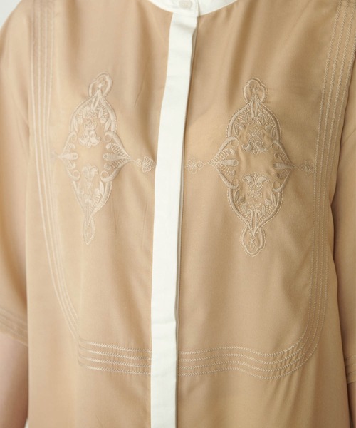 forksy.】刺繍配色スタンドカラー半袖シャツワンピース forksy.│MONO  