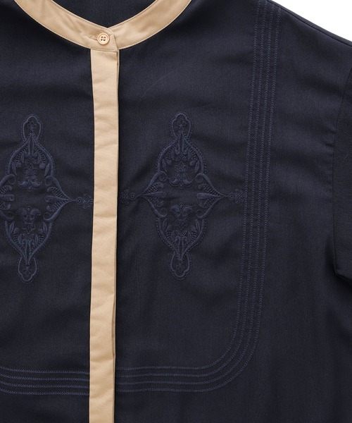 forksy.】刺繍配色スタンドカラー半袖シャツワンピース forksy.│MONO  