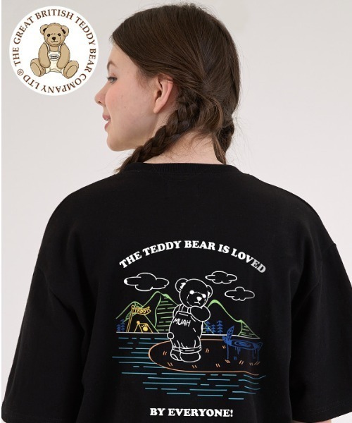 muahmuah（ムーアムーア）の「『muah muah/ムーアムーア』×『teddy bear/テディベア』Camping Muay Bear Short Sleeve T-Shirt/キャンプベアデザイン 半袖Tシャツ（Tシャツ/カットソー・レディース・ホワイト/ブラック/ネイビー/ピンク・FREE）」の2枚目の写真