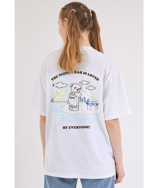 muahmuah（ムーアムーア）の「『muah muah/ムーアムーア』×『teddy bear/テディベア』Camping Muay Bear Short Sleeve T-Shirt/キャンプベアデザイン 半袖Tシャツ（Tシャツ/カットソー・レディース・ホワイト/ブラック/ネイビー/ピンク・FREE）」の5枚目の写真