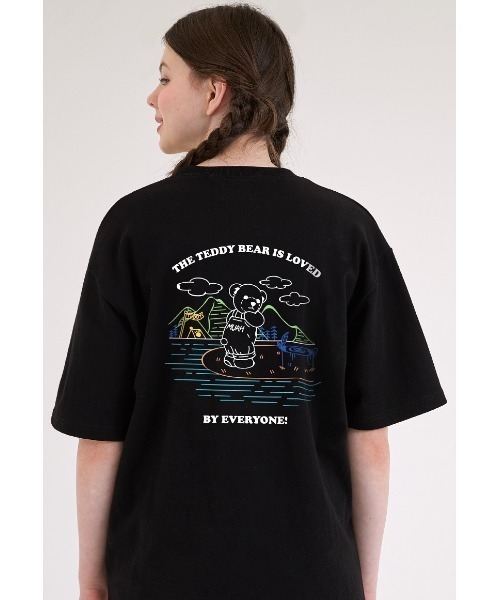 muahmuah（ムーアムーア）の「『muah muah/ムーアムーア』×『teddy bear/テディベア』Camping Muay Bear Short Sleeve T-Shirt/キャンプベアデザイン 半袖Tシャツ（Tシャツ/カットソー・レディース・ホワイト/ブラック/ネイビー/ピンク・FREE）」の10枚目の写真