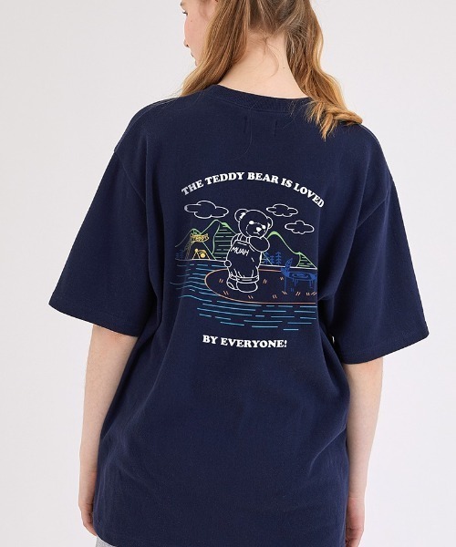 muahmuah（ムーアムーア）の「『muah muah/ムーアムーア』×『teddy bear/テディベア』Camping Muay Bear Short Sleeve T-Shirt/キャンプベアデザイン 半袖Tシャツ（Tシャツ/カットソー・レディース・ホワイト/ブラック/ネイビー/ピンク・FREE）」の18枚目の写真