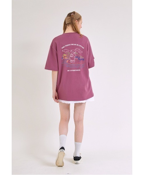muahmuah（ムーアムーア）の「『muah muah/ムーアムーア』×『teddy bear/テディベア』Camping Muay Bear Short Sleeve T-Shirt/キャンプベアデザイン 半袖Tシャツ（Tシャツ/カットソー・レディース・ホワイト/ブラック/ネイビー/ピンク・FREE）」の7枚目の写真