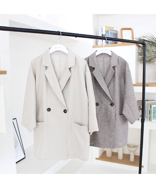 MODE ROBE（モードローブ）の「ハーフスリーブジャケット（テーラードジャケット・レディース・ベージュ/ブラウン・FREE）」の12枚目の写真