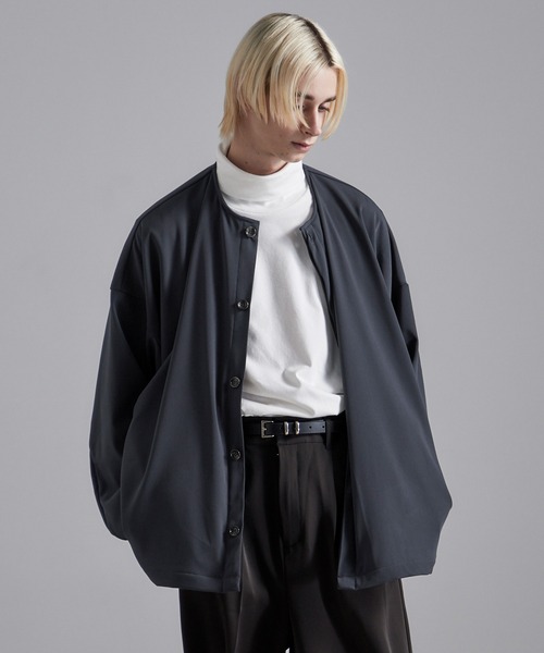 Loose/ルース（ルース）の「ドレープ ノーカラー比翼シャツカーディガン（カーディガン/ボレロ・メンズ・ブラック/ベージュ/パープル/ブラウン/ブルー・S/M/L）」の12枚目の写真