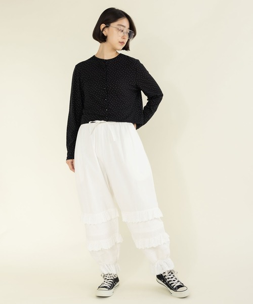 【nit alcove】ILLIT着用 ドット柄 レースフリル パンツ 韓国 ブロード レースピンタック フリルパンツ（その他パンツ