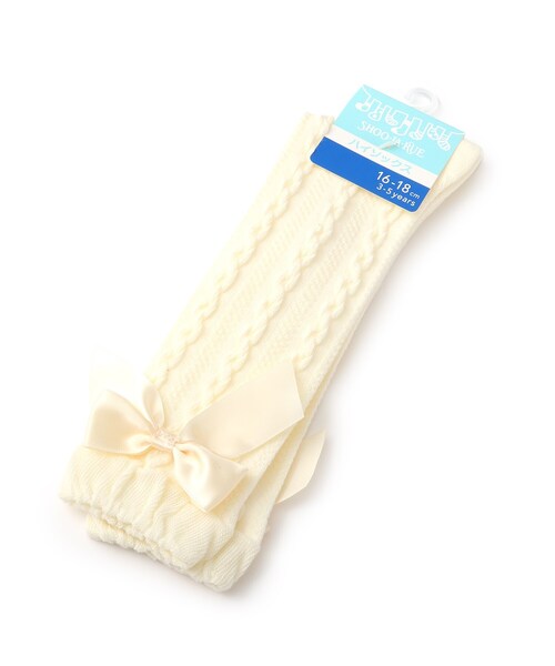 SHOO・LA・RUE（シューラルー）の「◆サテンリボンフロートハイソックス（ソックス/靴下・キッズ・ブラック/アイボリー/ベビーピンク・56/59）」の2枚目の写真