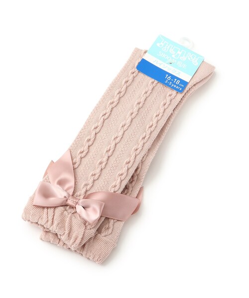 SHOO・LA・RUE（シューラルー）の「◆サテンリボンフロートハイソックス（ソックス/靴下・キッズ・ブラック/アイボリー/ベビーピンク・56/59）」の5枚目の写真