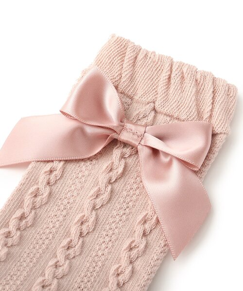 SHOO・LA・RUE（シューラルー）の「◆サテンリボンフロートハイソックス（ソックス/靴下・キッズ・ブラック/アイボリー/ベビーピンク・56/59）」の6枚目の写真