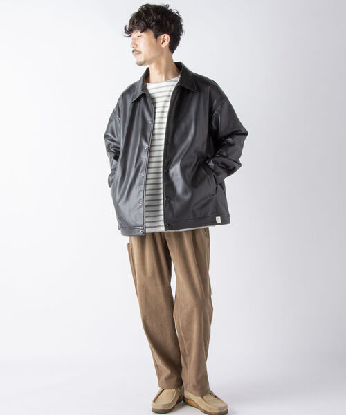 NOLLEY'S goodman（ノーリーズグッドマン）の「【WORK ABOUT/ワークアバウト】CREW JACKET フェイクレザー コーチジャケット（ライダースジャケット・メンズ・ブラック/グレー・S/M/L）」の12枚目の写真