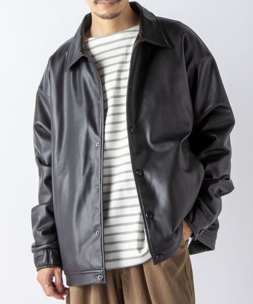 NOLLEY'S goodman（ノーリーズグッドマン）の「【WORK ABOUT/ワークアバウト】CREW JACKET フェイクレザー コーチジャケット（ライダースジャケット・メンズ・ブラック/グレー・S/M/L）」の6枚目の写真