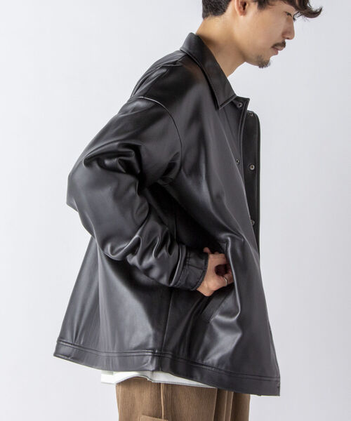 NOLLEY'S goodman（ノーリーズグッドマン）の「【WORK ABOUT/ワークアバウト】CREW JACKET フェイクレザー コーチジャケット（ライダースジャケット・メンズ・ブラック/グレー・S/M/L）」の9枚目の写真