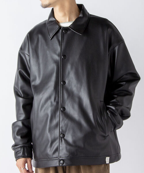 NOLLEY'S goodman（ノーリーズグッドマン）の「【WORK ABOUT/ワークアバウト】CREW JACKET フェイクレザー コーチジャケット（ライダースジャケット・メンズ・ブラック/グレー・S/M/L）」の4枚目の写真