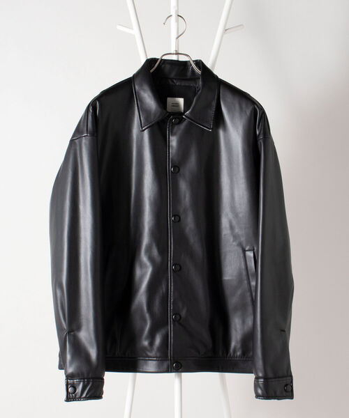 NOLLEY'S goodman（ノーリーズグッドマン）の「【WORK ABOUT/ワークアバウト】CREW JACKET フェイクレザー コーチジャケット（ライダースジャケット・メンズ・ブラック/グレー・S/M/L）」の5枚目の写真
