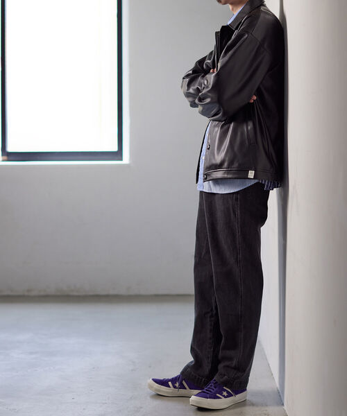 NOLLEY'S goodman（ノーリーズグッドマン）の「【WORK ABOUT/ワークアバウト】CREW JACKET フェイクレザー コーチジャケット（ライダースジャケット・メンズ・ブラック/グレー・S/M/L）」の15枚目の写真