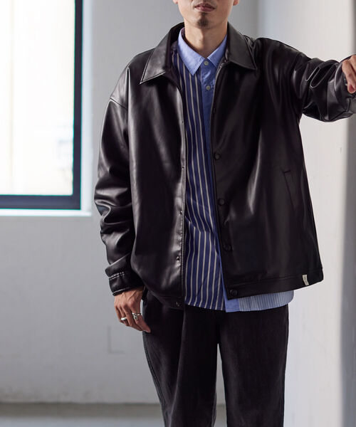 NOLLEY'S goodman（ノーリーズグッドマン）の「【WORK ABOUT/ワークアバウト】CREW JACKET フェイクレザー コーチジャケット（ライダースジャケット・メンズ・ブラック/グレー・S/M/L）」の17枚目の写真