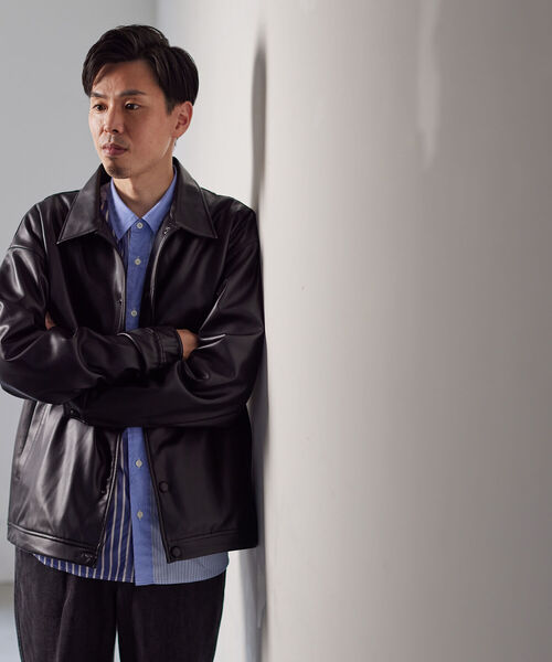 NOLLEY'S goodman（ノーリーズグッドマン）の「【WORK ABOUT/ワークアバウト】CREW JACKET フェイクレザー コーチジャケット（ライダースジャケット・メンズ・ブラック/グレー・S/M/L）」の18枚目の写真