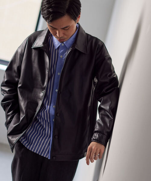 NOLLEY'S goodman（ノーリーズグッドマン）の「【WORK ABOUT/ワークアバウト】CREW JACKET フェイクレザー コーチジャケット（ライダースジャケット・メンズ・ブラック/グレー・S/M/L）」の20枚目の写真