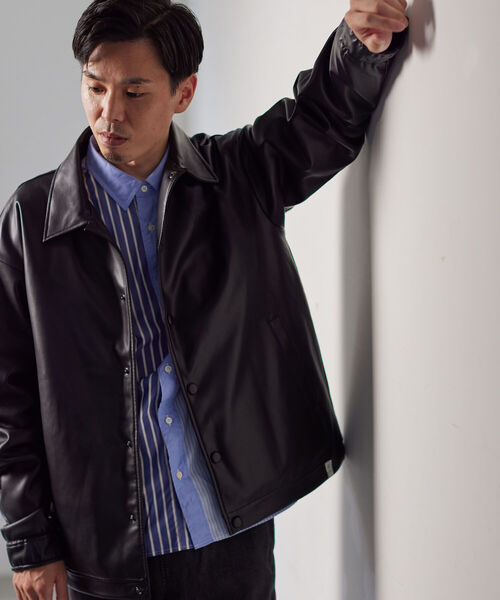 NOLLEY'S goodman（ノーリーズグッドマン）の「【WORK ABOUT/ワークアバウト】CREW JACKET フェイクレザー コーチジャケット（ライダースジャケット・メンズ・ブラック/グレー・S/M/L）」の21枚目の写真