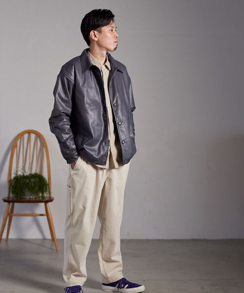 NOLLEY'S goodman（ノーリーズグッドマン）の「【WORK ABOUT/ワークアバウト】CREW JACKET フェイクレザー コーチジャケット（ライダースジャケット・メンズ・ブラック/グレー・S/M/L）」の22枚目の写真