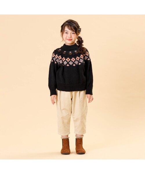 Seraph（セラフ）の「/クラフト風フェアアイル柄フラワーセーター（ニット/セーター・キッズ・オフホワイト/ブラック・100/90/130/140/95/80/120/110）」の10枚目の写真