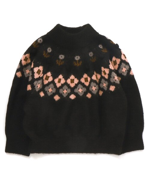 Seraph（セラフ）の「/クラフト風フェアアイル柄フラワーセーター（ニット/セーター・キッズ・オフホワイト/ブラック・100/90/130/140/95/80/120/110）」の9枚目の写真