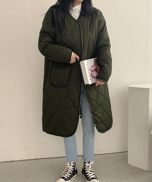 Doula Doula(ドゥーラドゥーラ)の「ノーカラーキルティングコート(ダウンジャケット/コート・レディース・ベージュ/カーキ/ブラック・FREE)」の2枚目の写真