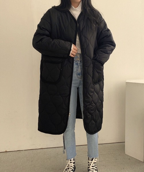 Doula Doula(ドゥーラドゥーラ)の「ノーカラーキルティングコート(ダウンジャケット/コート・レディース・ベージュ/カーキ/ブラック・FREE)」の5枚目の写真