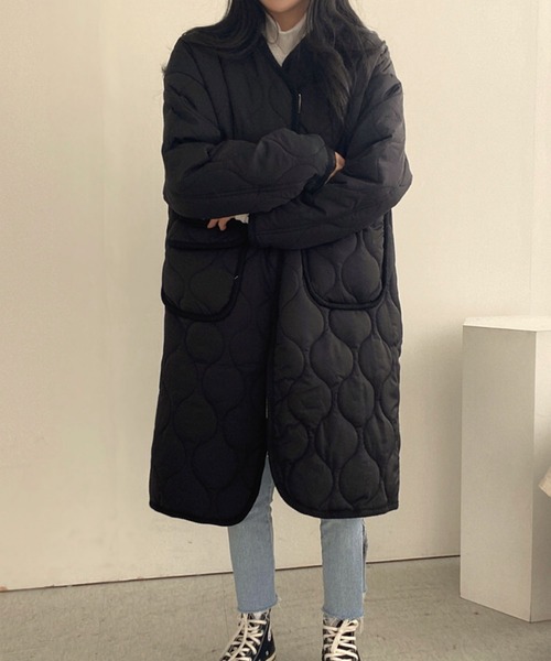 Doula Doula(ドゥーラドゥーラ)の「ノーカラーキルティングコート(ダウンジャケット/コート・レディース・ベージュ/カーキ/ブラック・FREE)」の14枚目の写真