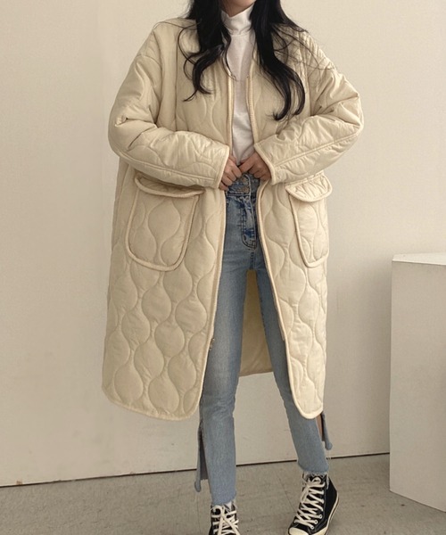 Doula Doula(ドゥーラドゥーラ)の「ノーカラーキルティングコート(ダウンジャケット/コート・レディース・ベージュ/カーキ/ブラック・FREE)」の7枚目の写真