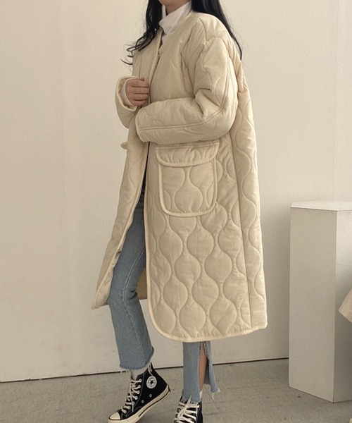 Doula Doula(ドゥーラドゥーラ)の「ノーカラーキルティングコート(ダウンジャケット/コート・レディース・ベージュ/カーキ/ブラック・FREE)」の16枚目の写真