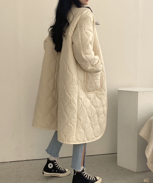 Doula Doula(ドゥーラドゥーラ)の「ノーカラーキルティングコート(ダウンジャケット/コート・レディース・ベージュ/カーキ/ブラック・FREE)」の15枚目の写真