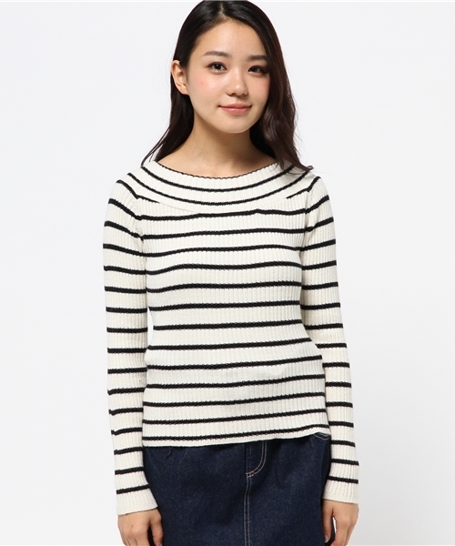 Heather（ヘザー）の「ボーダーオフショルニットプルオーバー2　558003（ニット/セーター・レディース・ホワイト×ブラック/グリーン系その他/ブルー系その他・FREE）」の4枚目の写真