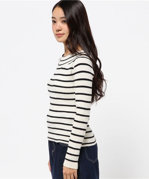 Heather（ヘザー）の「ボーダーオフショルニットプルオーバー2　558003（ニット/セーター・レディース・ホワイト×ブラック/グリーン系その他/ブルー系その他・FREE）」の5枚目の写真