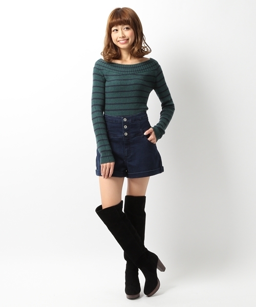 Heather（ヘザー）の「ボーダーオフショルニットプルオーバー2　558003（ニット/セーター・レディース・ホワイト×ブラック/グリーン系その他/ブルー系その他・FREE）」の9枚目の写真