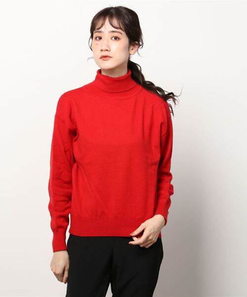 Munich（ミューニック）の「Munich(ミューニック) コットンウールソフトジャージー　タートルネックサイドジッププルオーバー（ニット/セーター・レディース・グレー/レッド・FREE）」の2枚目の写真