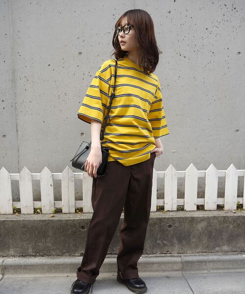 BEN DAVIS（ベンデイビス）の「【BEN DAVIS(ベンデイビス)】MULTI BORDER BIG TEE / マルチ ボーダー ビッグ Tシャツ（Tシャツ/カットソー・メンズ・イエロー/パープル系その他3/チャコール/ダークグリーン・X-LARGE/LARGE/MEDIUM）」の5枚目の写真