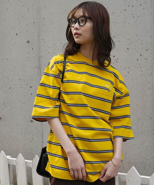 BEN DAVIS（ベンデイビス）の「【BEN DAVIS(ベンデイビス)】MULTI BORDER BIG TEE / マルチ ボーダー ビッグ Tシャツ（Tシャツ/カットソー・メンズ・イエロー/パープル系その他3/チャコール/ダークグリーン・X-LARGE/LARGE/MEDIUM）」の6枚目の写真