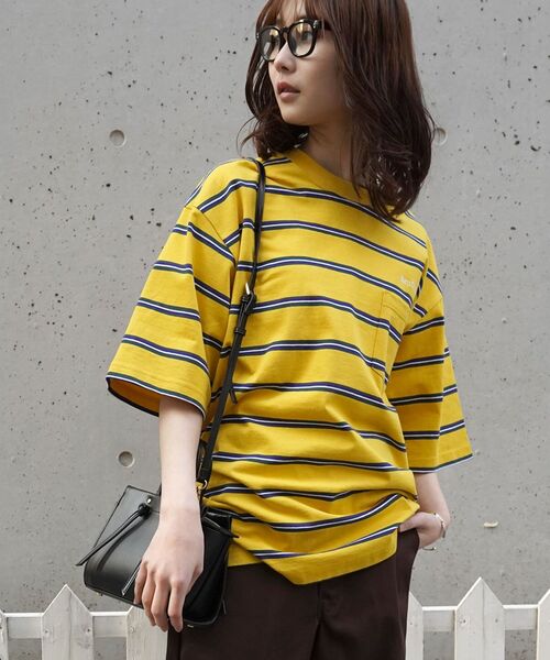 BEN DAVIS（ベンデイビス）の「【BEN DAVIS(ベンデイビス)】MULTI BORDER BIG TEE / マルチ ボーダー ビッグ Tシャツ（Tシャツ/カットソー・メンズ・イエロー/パープル系その他3/チャコール/ダークグリーン・X-LARGE/LARGE/MEDIUM）」の7枚目の写真