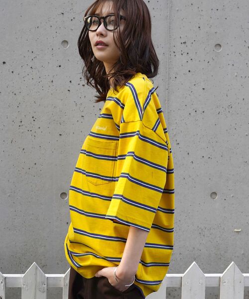 BEN DAVIS（ベンデイビス）の「【BEN DAVIS(ベンデイビス)】MULTI BORDER BIG TEE / マルチ ボーダー ビッグ Tシャツ（Tシャツ/カットソー・メンズ・イエロー/パープル系その他3/チャコール/ダークグリーン・X-LARGE/LARGE/MEDIUM）」の8枚目の写真