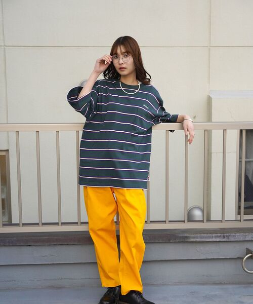 BEN DAVIS（ベンデイビス）の「【BEN DAVIS(ベンデイビス)】MULTI BORDER BIG TEE / マルチ ボーダー ビッグ Tシャツ（Tシャツ/カットソー・メンズ・イエロー/パープル系その他3/チャコール/ダークグリーン・X-LARGE/LARGE/MEDIUM）」の9枚目の写真