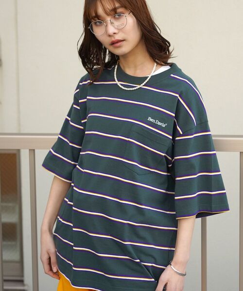 BEN DAVIS（ベンデイビス）の「【BEN DAVIS(ベンデイビス)】MULTI BORDER BIG TEE / マルチ ボーダー ビッグ Tシャツ（Tシャツ/カットソー・メンズ・イエロー/パープル系その他3/チャコール/ダークグリーン・X-LARGE/LARGE/MEDIUM）」の10枚目の写真