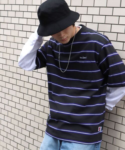 BEN DAVIS（ベンデイビス）の「【BEN DAVIS(ベンデイビス)】MULTI BORDER BIG TEE / マルチ ボーダー ビッグ Tシャツ（Tシャツ/カットソー・メンズ・イエロー/パープル系その他3/チャコール/ダークグリーン・X-LARGE/LARGE/MEDIUM）」の14枚目の写真