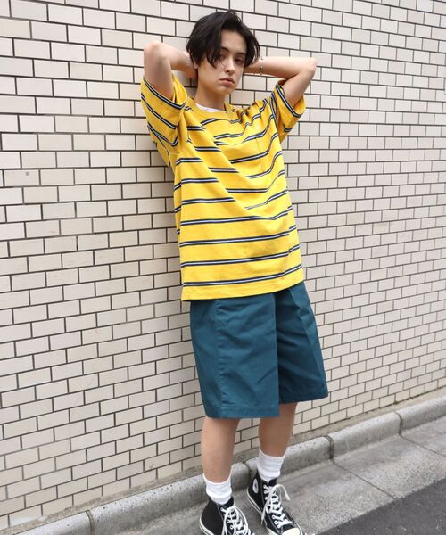 BEN DAVIS（ベンデイビス）の「【BEN DAVIS(ベンデイビス)】MULTI BORDER BIG TEE / マルチ ボーダー ビッグ Tシャツ（Tシャツ/カットソー・メンズ・イエロー/パープル系その他3/チャコール/ダークグリーン・X-LARGE/LARGE/MEDIUM）」の16枚目の写真