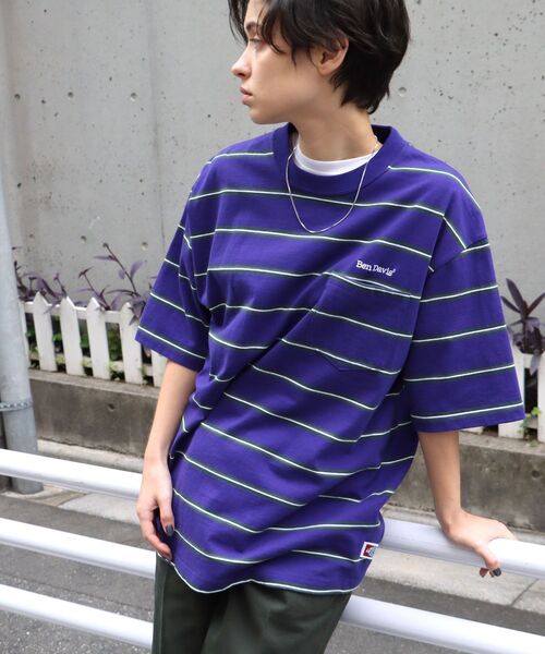 BEN DAVIS（ベンデイビス）の「【BEN DAVIS(ベンデイビス)】MULTI BORDER BIG TEE / マルチ ボーダー ビッグ Tシャツ（Tシャツ/カットソー・メンズ・イエロー/パープル系その他3/チャコール/ダークグリーン・X-LARGE/LARGE/MEDIUM）」の19枚目の写真