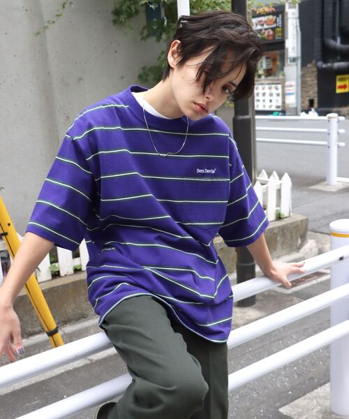 BEN DAVIS（ベンデイビス）の「【BEN DAVIS(ベンデイビス)】MULTI BORDER BIG TEE / マルチ ボーダー ビッグ Tシャツ（Tシャツ/カットソー・メンズ・イエロー/パープル系その他3/チャコール/ダークグリーン・X-LARGE/LARGE/MEDIUM）」の20枚目の写真