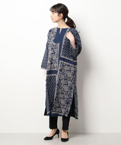 チャイハネ（チャイハネ）の「【チャイハネ】ブロックプリントワンピース（ワンピース・レディース・ホワイト/ベージュ/ネイビー・FREE）」の6枚目の写真