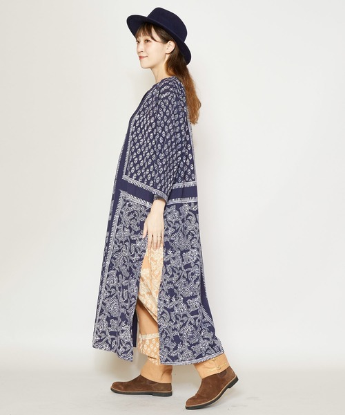 チャイハネ（チャイハネ）の「【チャイハネ】ブロックプリントワンピース（ワンピース・レディース・ホワイト/ベージュ/ネイビー・FREE）」の7枚目の写真